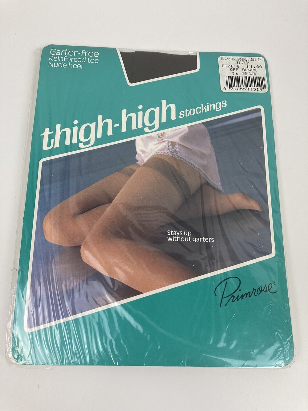 NOS VTG Woolworth Primrose Thigh High Off Black Pantyhose Stockings Sz B